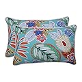 Pillow Perfect Bright Floral Indoor/Outdoor Accent Throw Pillow Plush Fill, Weather, and Fade Resistant, Lumbar - 11.5" x 18.5", Blue/Orange Marlow 2 Count