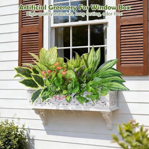 Artificial Outdoor Plants 14 Bundles – UV Resistant Faux Greenery with Flowers, Realistic Fake Bushes & Shrubs for Planters, Window Boxes, Porch, Patio, Garden & Indoor Outdoor Dec image 2