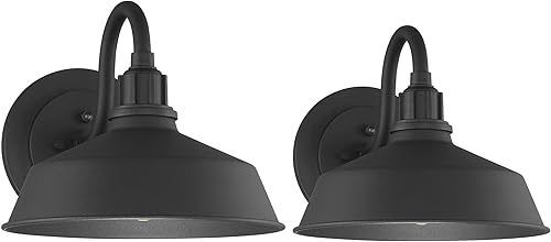 Miniatura 2 de Franklin Iron Works Arnett - Juego de 2 lámparas rústicas industriales de granja para exteriores, cuello de cisne negro del atardecer al amanecer,