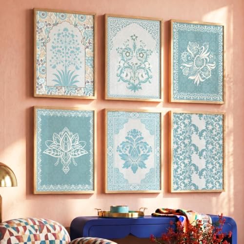 Image of kotart - Madhubani Art Paintings with Frame for Home Decoration - Traditional Framed Painting for Living Room Bedroom Office Decor - Painting for Wall Decoration -Set of 6 (19X25 INCH, B)