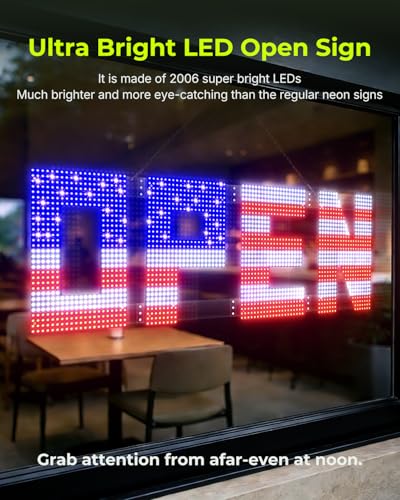 Image of 50 inchx17 inch Large LED Open Sign with Remote and Bluetooth App, Super Bright Open Signs for Business, Dimmable Big Open Sign for Storefront Window Bar Salon Cafes Retail Shops White Red Blue