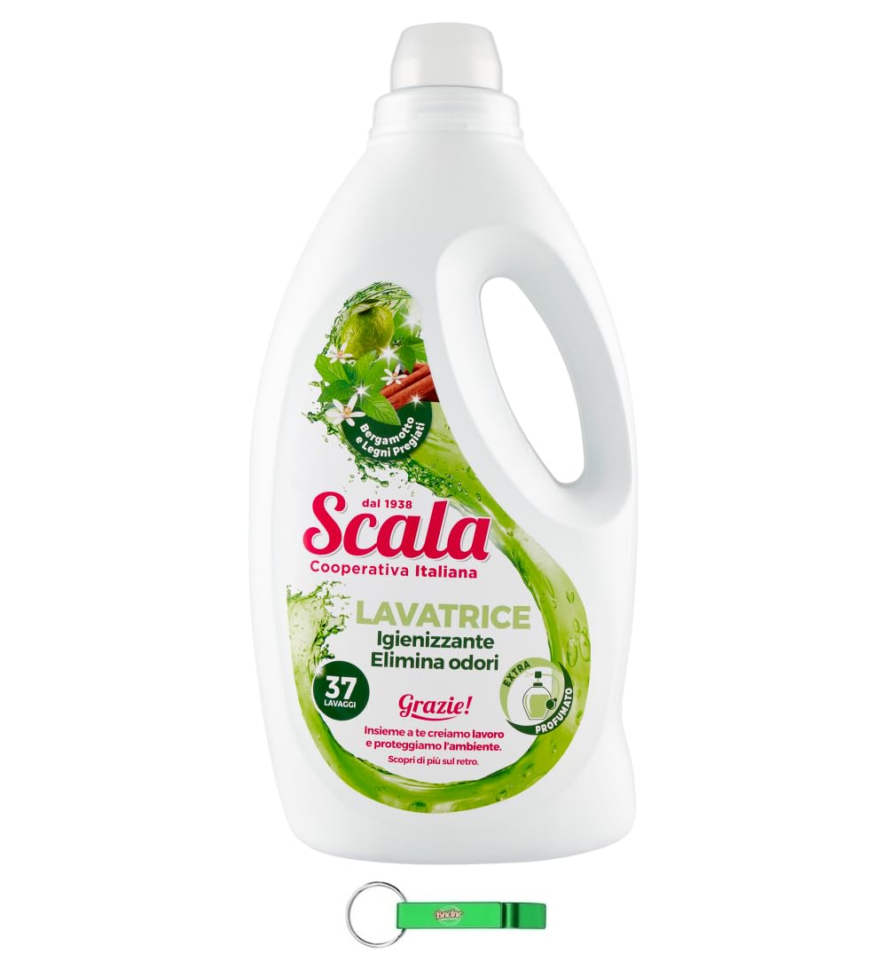 6 detergenti Scala Detersivo Lavatrice Igiene – Detersivo liquido elimina gli odori – bergamotto e legni pregiati – 37 lavaggi 1500 ml + portachiavi Beni Culinari