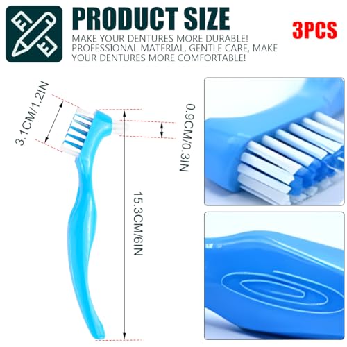 UPIQNG 3 peças de escova de dentes para dentadura de cabeça dupla, ferramenta de limpeza de dentadur