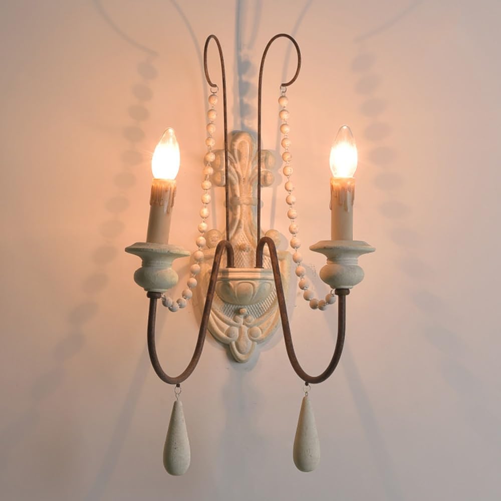 COSRUB Vintage Candle Wall Lamp, French Country Wall Lights for Hallway