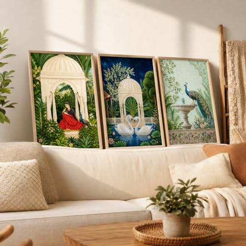 Image of Livin'luxe Set of 3 Royal Garden Wall Paintings for Living Room Dining Bedroom Home Decor with Premium Wooden Color Synthetic Frame (25.5 x 19.5 Inch) NM03-74