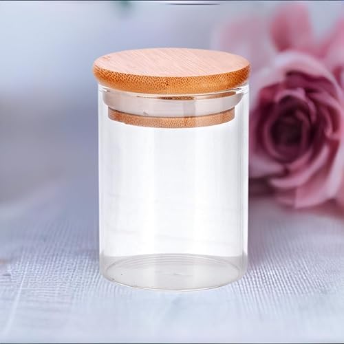 Miniatura 5 de JUVITUS Tarro de vidrio transparente alto de 2 onzas con tapa sellada de silicona de bambú (paquete de 6)