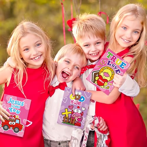 Image of Valentine's Day Coloring Books for Kids - 24Pcs Bulk Christian Theme Mini Coloring Booklet DIY Art Drawing Book for Toddlers Valentine Birthday Party Goodie Bags Stuffers Sunday School Classroom Favor