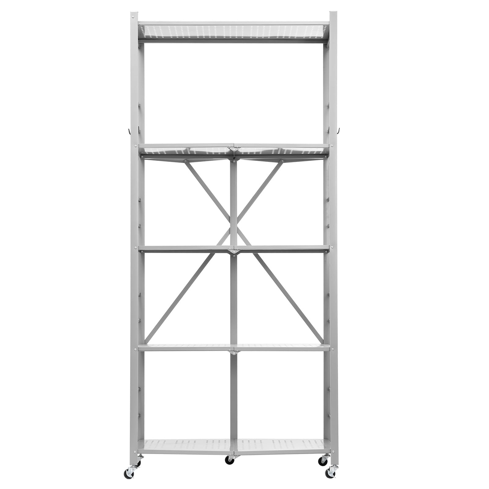 VEVOR Estante de Almacenamiento Plegable de 5 Niveles con Ruedas 81 x 36 x 183 cm Estantería Metálica Móvil Resistente, sin Necesidad de Ensamblaje, Organizador para Garaje, Cocina, Sótano, Gris