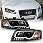 ACANII - For 2002-2004 Audi A6 Quattro LED DRL Tube Black Projector Headlights Headlamps Assembly, Driver & Passenger