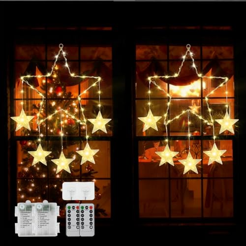 PATEMZON Stern Fensterdeko Weihnachten Beleuchtet, 2 Stück LED...