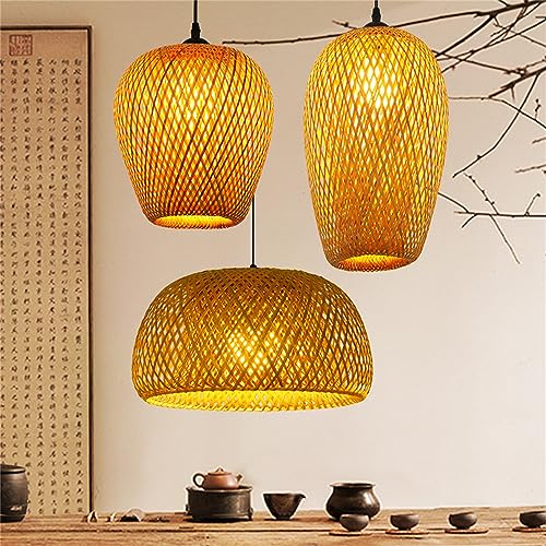 Wohnzimmerlampe Boho Stil Pendellampe Bambus Hängeleuchte Esstischlampe, Geflecht, 4x E27