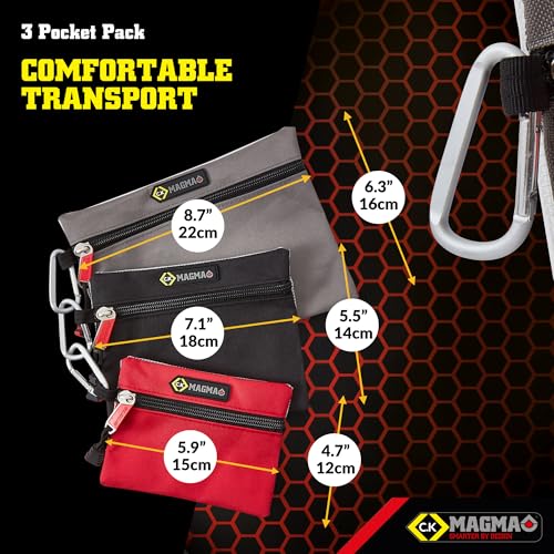 C.K Magma Beutel mit Reißverschluss 3er Set, Werkzeugtasche leer Klein für Werkzeuggürtel, Mini Zip Beutel Kleine, Werkzeug Tasche Gürtel, Nageltasche, Gürteltasche Elektriker, Tool Belt, MA2740