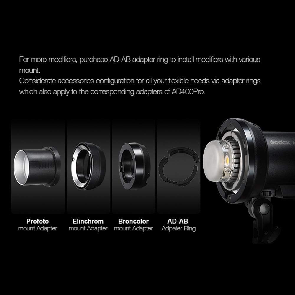 Godox AD300Pro with adapter rings for different mounts