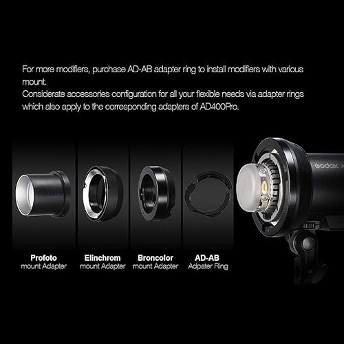 Miniatura 8 de Godox AD300Pro AD300 Pro, 300W 2.4G TTL Flash Strobe Monolight, 1/8000 HSS, tiempo de reciclaje 0.01-1.8S, 300 estallidos de potencia completa, 5600