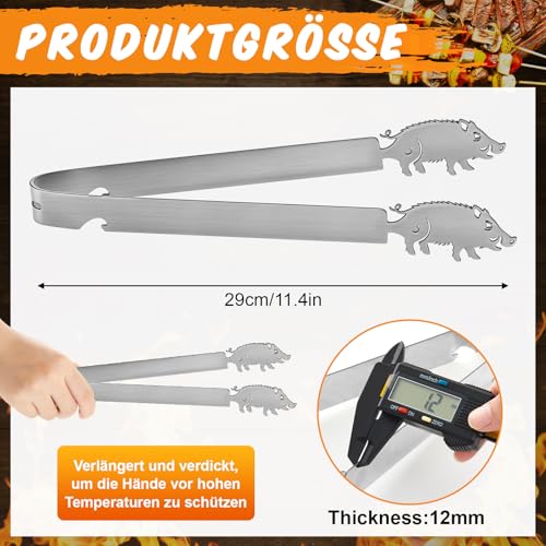 Geiserailie Grillzange Motiv Wildschwein Jäger Geschenk Edelstahl Bratwurstzange für Jagd Jäger Jägerin Männergeschenk Jagdgeschenk Geburtstag, Spülmaschinengeeignet, Silber