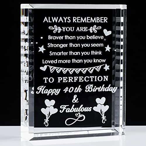 YWHL 40th Birthday Gifts for Women Men Crystal Keepsakes Laser Gift Idea for 40th Birthday 40 Years Old Birthday Presents for Wife Best Friends
