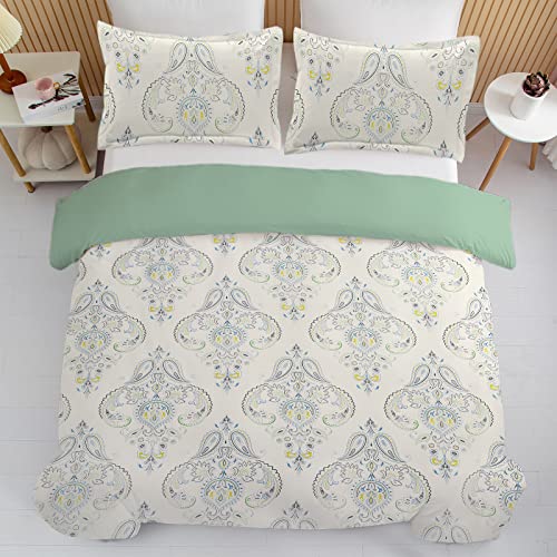 Bedmust Boho Floral Duvet Cover Full Beige Paisley Print Comforter Cover Soft Breathable Reversible Damask Medallion Bedding Set With 2 Pillowcases #TOP2