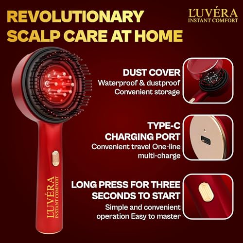 Image of LUVERA Scalp Massager with Red Light Therapy - 3-in-1 Hair Oil Applicator Comb, Waterproof Electric Head Massage Brush for Hair Growth, Deep Scalp Care & Stress Relief - USB Rechargeable. Multicolour