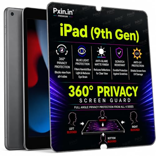 Image of Pxin 360 Pro Privacy Screen guard compatible with iPad (9th Gen) | Anti Glare | Anti UV | Anti Blue | Anti Reflection | Privacy Filter | Unbreakable Build