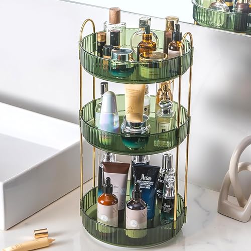 Zufudo Rotating Makeup Organizer Countertop 2 Tier Lazy Susan Trays Clear Skincare Perfume Storage for Bathroom Counter Vanity, Transparent