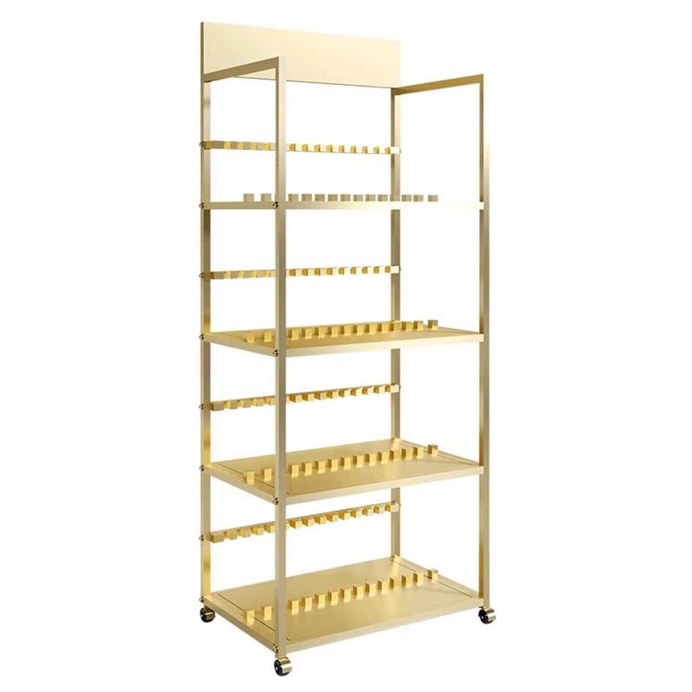 YNBSHGAA Ceramic Tile Display Rack with Wheels, Portable for Retail Exhibitions, Durable Holder Stand for Stores Studios,Gold-40x35x155 cm