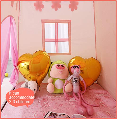 Kindertent prinses speeltent voor meisjes, slot, speeltent, Oxford-stof, kinderspeelhuis voor binnen en buiten, met lichtketting, Playhouse meisjes-verjaardagscadeau, roze - Afbeelding 7