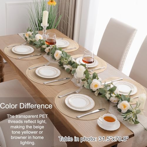 Image of SHACOS Round Braided Placemats Set of 8 Cotton Fabric Round Table Mats Non Slip Washable 15 inch Round Place Mats Home Party Table Decor (Beige, 8)