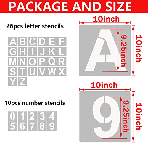 Image of 10 Inch Letter and Number Stencils, 36 Pcs Alphabet Art Craft Set, Reusable Plastic for Wood, Wall, Fabric, Rock, Chalkboard, Signage, DIY School Art Projects