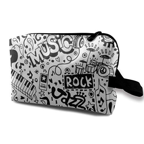 Preisvergleich Produktbild Make-up-Tasche Kosmetiktasche Abstrakte Musik Hintergrund Collage mit Musikinstrumenten Handmalerei Illus Multifunktionstasche Reiseset Aufbewahrungstasche