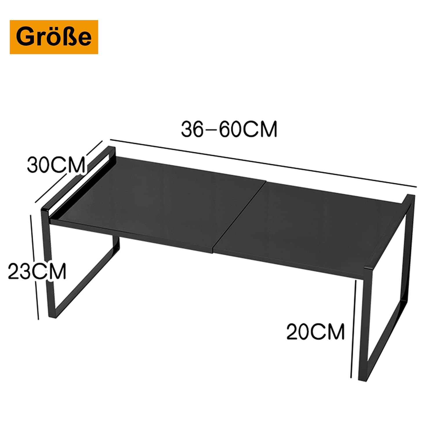 KZOBYD Erweiterbar Küchenregal, Faltbares Küchenschrank Regal Küchen Gewürzregal Organizer für Geschirr und Vorräte Stapelbarer Küchenablage Organizer für mehr Abstellfläche (Schwarz, L)