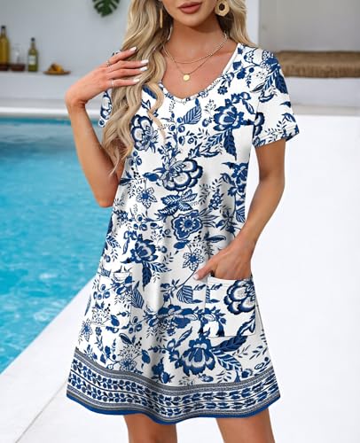 Summer Dresses for Women 2025 Loose V Neck Short Sleeve Casual T Shirt Dress Sundresses Beach Vacation Clothes for Women3