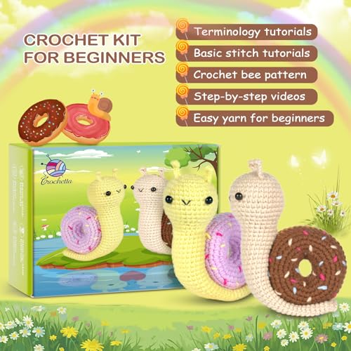 Image of Crochetta Crochet Kit for Beginner, Crochet Starter Kit w Step-by-Step Video Tutorials, Learn to Crochet Kits for Adults & Kids, DIY Knitting Supplies, 2-Pack Snail Couple (40%+ Yarn Content)