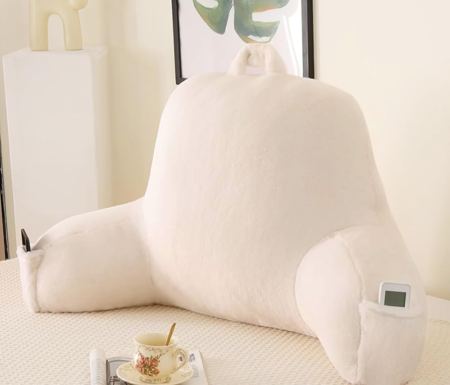PAJEO White Faux Fur Reading Pillow