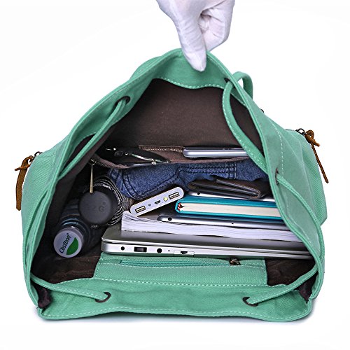 Bluboon Women Canvas Vintage Backpack Leather Casual Bookbag Rucksack (Mint Green) #TOP3