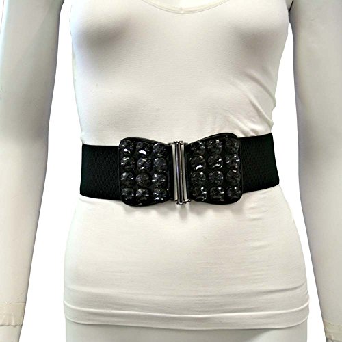 Luxury Divas Black Elastic Waist Belt With Smoky Black Gems3