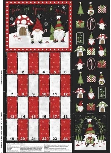 Quality Sewing Fabric – Our Gnome to Yours by -Black Advent Calendar Panel Size: 24" x 44"