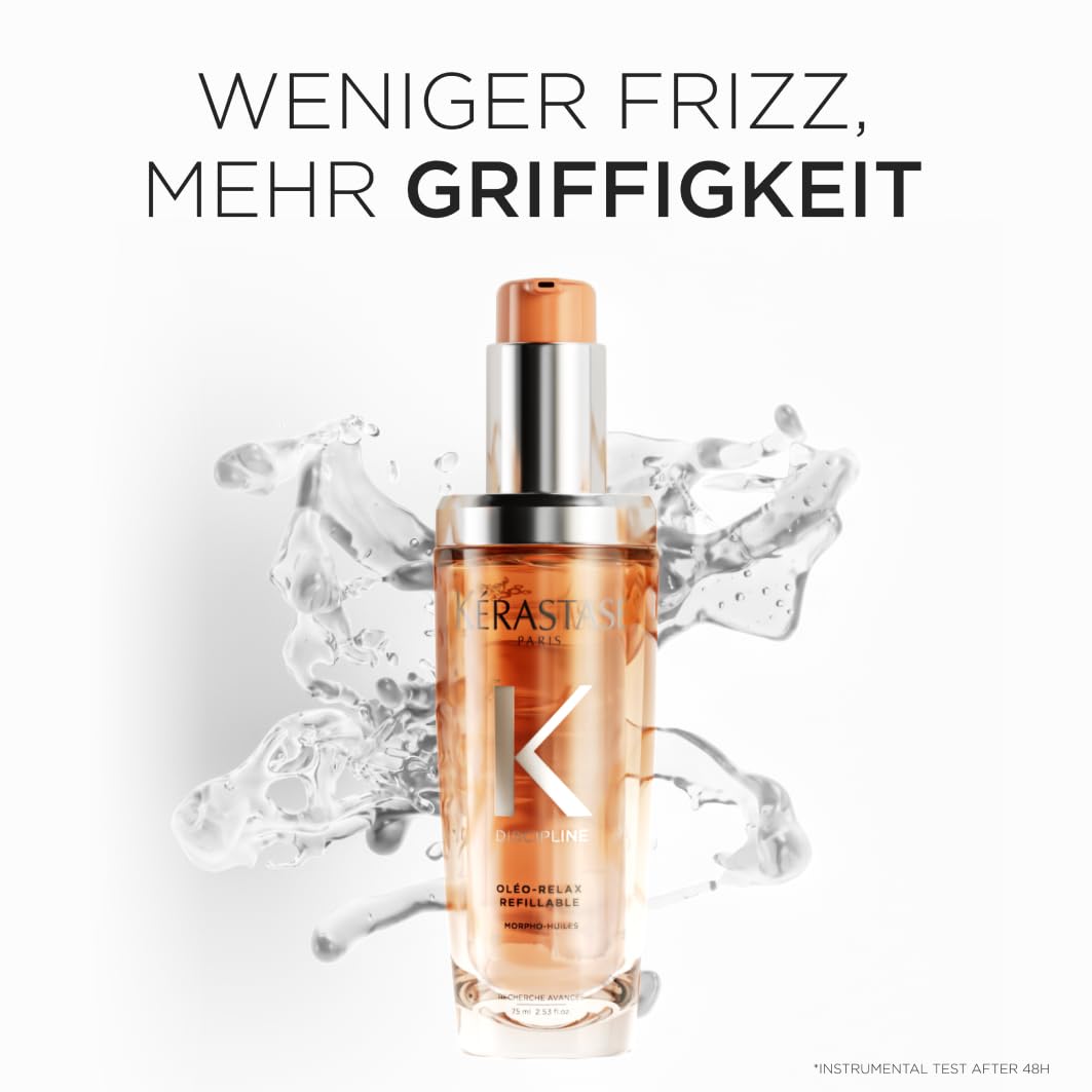 Kérastase Discipline Oleo Relax, Control-in-motion Haaröl bei widerspenstigem Haar, Feuchtigkeitsspendende, Frizz und Volumen kontrollierende Haarpflege mit Hitzeschutz, Nachfüllbarer Flakon, 75 ml