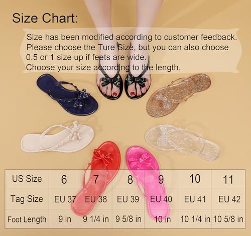 Image of Studded Jelly Shoes for Womens Bow Flip Flops Jellies Sandals Flat Black Summer Beach Thong with Rivets Strappy Slides Slip On