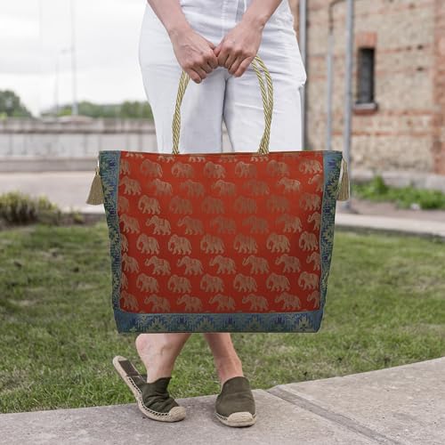 Image of Designer Ethnic Handmade Brocade Silk Tote Bag For Women's Shoulder Bag Shopping Bag For Girls 16 Inch