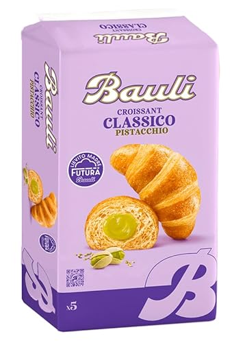 BauIi Croissant PISTACCHIO, Cornetto di Pasta Sfoglia Ripieno, Confezione con 5 Cornetti Incartati, 250g