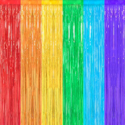 Image of Crosize 4 Pack 3.3 x 9.9 ft Rainbow Foil Fringe Curtains