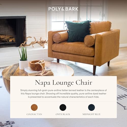 Image of POLY & BARK Napa Lounge Chair - 42 inch - Cognac Tan - Italian-Tanned Full-Grain Pure-Aniline Leather, Feather-Down Cushions, Solid Wood Frame