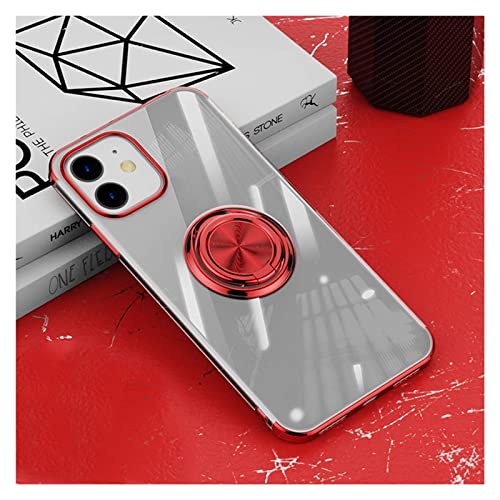 Coque iPhone 12 antichoc transparente avec bague support rouge