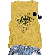 Sunflower Vase Tank Top for Women Sleeveless Summer Tops Cute Flower Bouquet Graphic Casual Vacat...