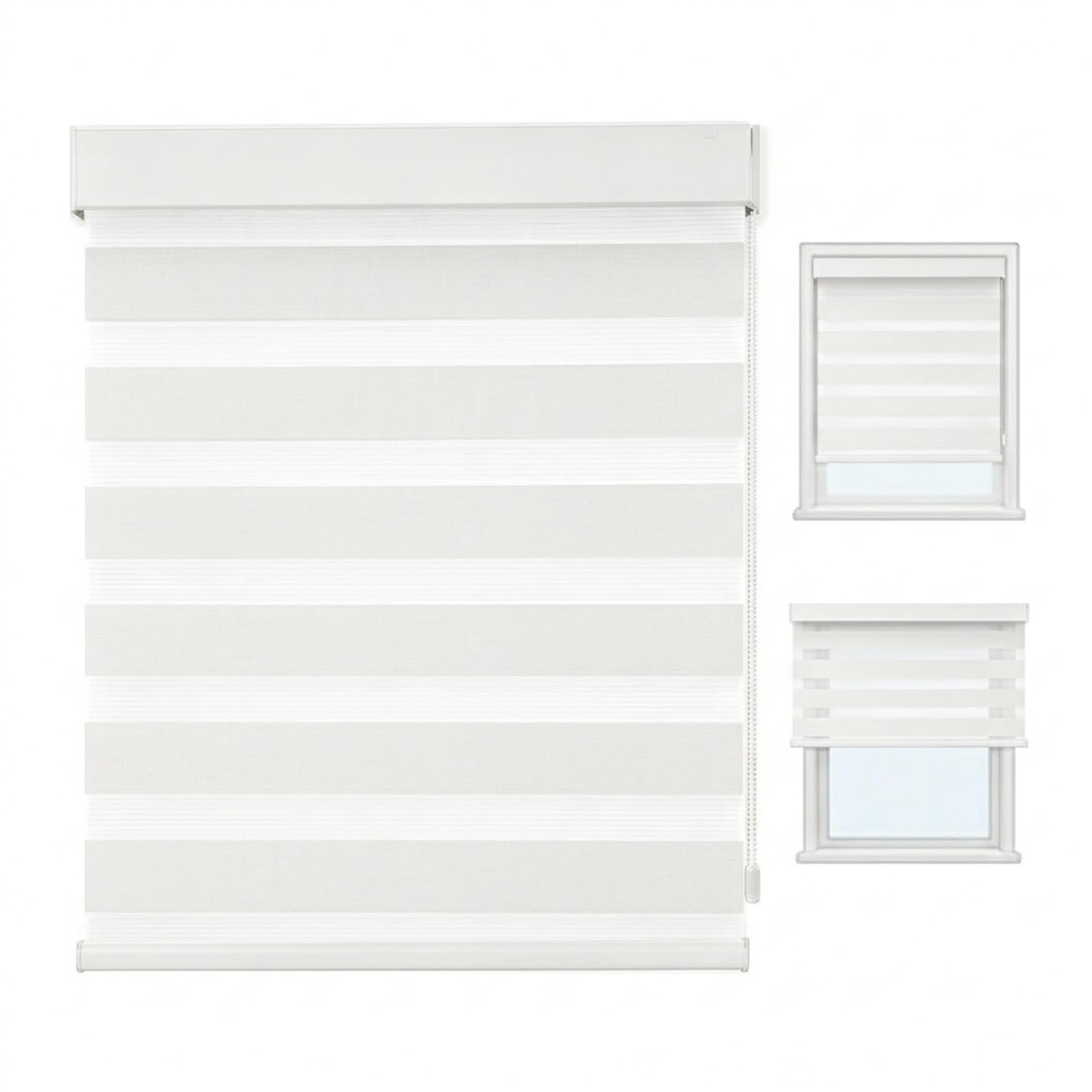 Tende a Rullo Giorno e Notte Doppio Strato a Strisce, Tenda Zebra | Traslucida Manuale per Finestre Cameretta e Bagno, Installazione Fissa con Fori(White,65W x 150H cm)
