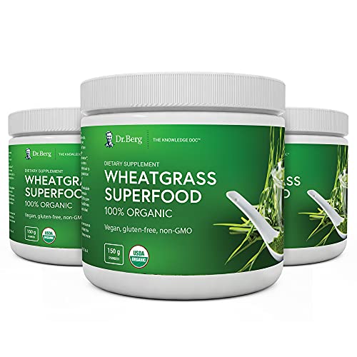 Dr. Berg's Wheatgrass Superfood Powder - Raw Juice Organic Ultra-Concentrated Rich in Vitamins & Nutrients - Chlorophyll & Trace Minerals - 60 Servings - Gluten-Free Non-GMO - 5.3 oz (3 Pack)