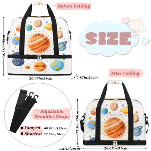 Travel Duffel Bags Cartoon Solar System Foldable Weekender Bags for Women with Shoes Compartment Waterproof & Tear Resistant Carry on Overnight Luggage Duffel Bag Shoulder Sports Tote Bag,A-5312