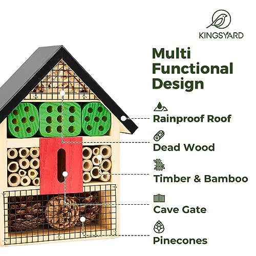 Kingsyard Wooden Mason Bee Butterfly Ladybug House - Pollinating Insect Hotel for Carpenter Bee Butterfly Ladybugs Live, Black - Image 5