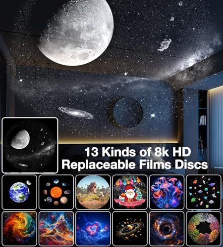 Planetarium Projector for Bedroom,4K Image Galaxy Projector Adjustable Knob,13 in 1 Kids Night Light Projector with Built-in Bluetooth Speaker & White Noise,360° Rotating with Remote Timer (White)