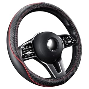 GXT Steering Wheel Cover, PU Leather, Universal 15 Inches, Non-Slip, Odourless Car Interior (Black Red)